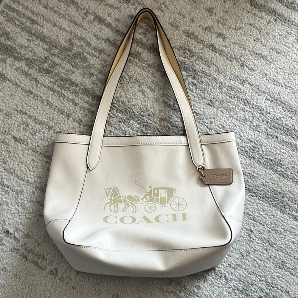 Coach White Leather Tote with Horse Carriage Embossed Logo 4063
